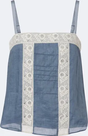 Veronica Beard Olivana lace-trimmed ramie top