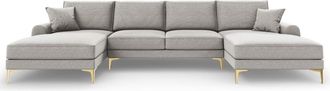 BLOOMINGLOFT Panorama U-Form Sofa Madara mit Strukturstoff - Hellgrau