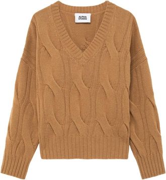 Alpha Studio V-neck Truien - Dames - V-hals truien - Bruin - S - Wol - Truien & Vesten