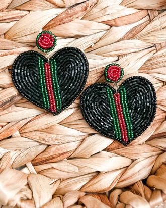 White Label Womens Heart Beaded Earrings In Black