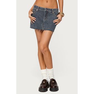 Edikted Micah Raw Hem Denim Miniskirt in Dark-Blue-Washed at Nordstrom, Size X-Small