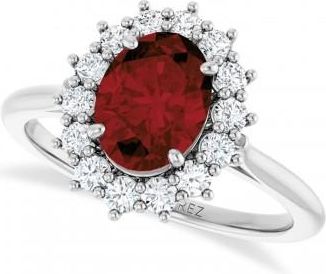 Allurez Oval Mozambique Garnet & Diamond Halo Ring 14K White Gold (1.81ct)
