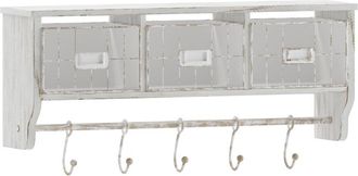 Flash Furniture Wall Mounted 24 in Solid Pine Wood Storage Rack with Upper Shelf in Whitewashed