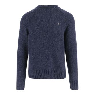 Polo Ralph Lauren Round-neck Knitwear, male, Blue, XL, Wool Blend Jumper With Embroidered Logo
