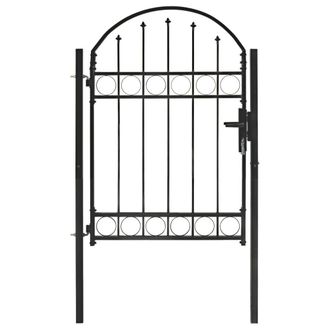 Berkfield Home Fence Gate with Arched Top Steel 100x125 cm Black
