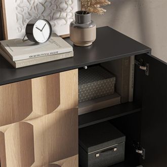 Vicco Aparador Eliza, Negro/roble, 80 X 40 Cm Con 2 Puertas Vicco