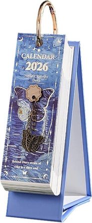 OEM Calendario De Escritorio 2026 - Planificador Diario Retro De 365 D&iacute;as Con Decoraci&oacute;n Estilo Pintura Al &Oacute;leo Calendario Vertical