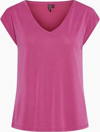 Pieces Womens Regular Fit V-Neck Knit T-Shirt - Pink - Size: 12