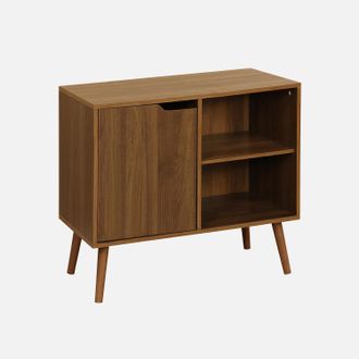 Sweeek Aparador Efecto Nogal 1 Puerta Y 2 Estantes, 80cm