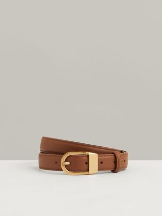 Reiss Tan Leather Curved-buckle Belt, XS
