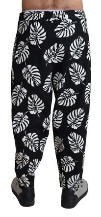 Dolce & Gabbana Mens Palm Leaf Print Cotton-Stretch Trousers Black Elastane