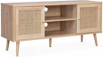 Sweeek Sweeek - 120cm tv unit wooden and cane effect 2 doors, Boheme, Natural, 120x39x56.5 cm