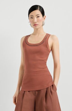 Brunello Cucinelli Ribbed jersey top in Orange at Nordstrom, Size 3X-Large Eu