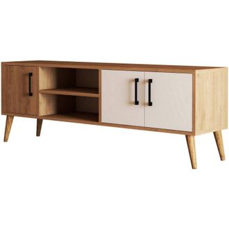 Dmora Mobile porta tv Brugine, Credenza da soggiorno, Armadio basso per tv, Base parete attrezzata, 150x34 h52 cm, Quercia e Bianco - Dmora
