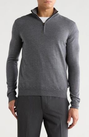 BOSS Birger Virgin Wool Quarter Zip Sweater in Medium Grey at Nordstrom Rack