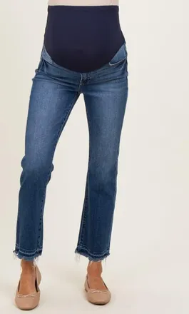 Pinkblush Released Hem Cropped Straight Leg Maternity Jeans in Navy Blue at Nordstrom, Size 31