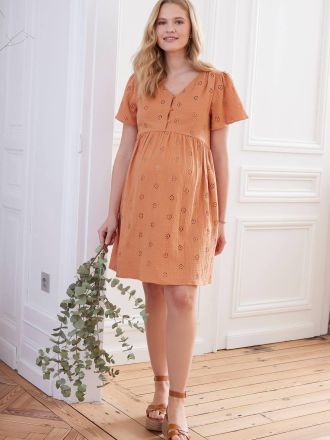 Vertbaudet Musselinkleid f&uuml;r Schwangerschaft und Stillzeit terracotta