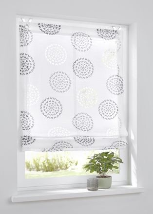 Kutti Heimtextilien Raffrollo »Bella« mit Hakenaufhängung ohne Bohren freihängend weiss, halbtransparent, Ausbrenner, bedruckt, mit Edelstahlhaken