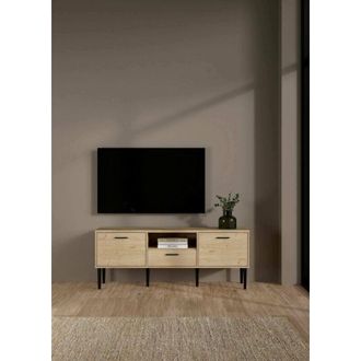 Dmora Dmora - Mueble De Televisi&oacute;n Elie, Aparador De Sal&oacute;n, Mueble Bajo Para Tv, Base De Pared Equipada, 147x40 H57 Cm, Roble