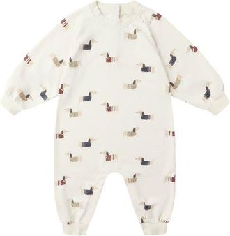 Rylee + Cru Dachsund Print French Terry Romper in Natural at Nordstrom, Size 18-24M