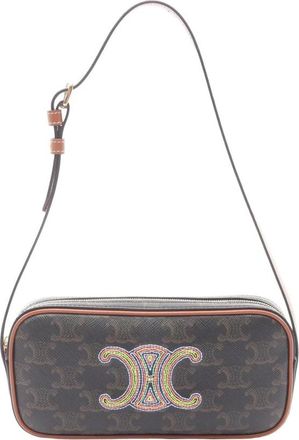 Celine Pre-owned Shoulder Bags, female, Black, Size: ONE SIZE Pre-owned Triomphe Canvas Shoulder Bag with Embellished Logo