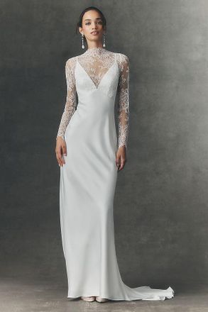 Jenny Yoo Jenny by Jenny Yoo Iris Long-Sleeve V-Neck Satin Wedding Gown