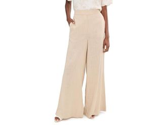 Vince Camuto Wide Leg Pants with Pockets Womens Clothing Camel : MD, Linen/Rayon