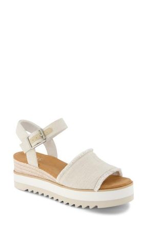 Toms Diana Platform Wedge Sandal in White Denim Fray at Nordstrom, Size 5.5