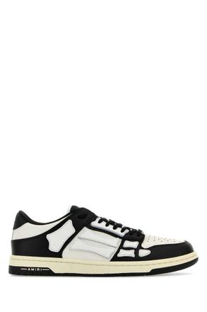Amiri Skel Top Low White And Black Sneakers With Skeleton Patch In Leather Man