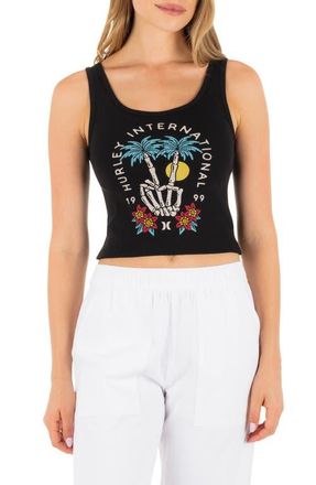 Hurley Peacebone Crop Cotton Graphic Tank in Black at Nordstrom, Size X-Small
