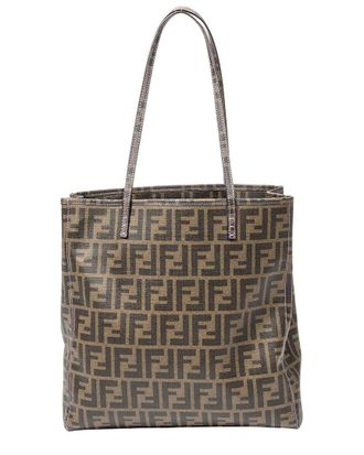 Fendi Brown Zucca Coated Canvas Vertical Open Tote (Authentic Pre-Loved)