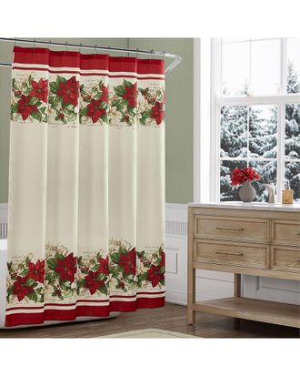 Elrene Poinsettias Holiday Fabric Shower Curtain