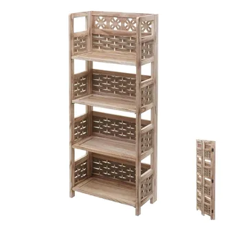 Hhg Estanter&iacute;a Hhg 660, Estanter&iacute;a De Pie Para Vivir, Plegable 4 Estantes, Madera 110cm, Marr&oacute;n, Mimbre Marr&oacute;n