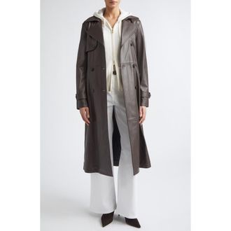 Eleventy Leather Trench Coat in 126 Chocolate at Nordstrom, Size 44