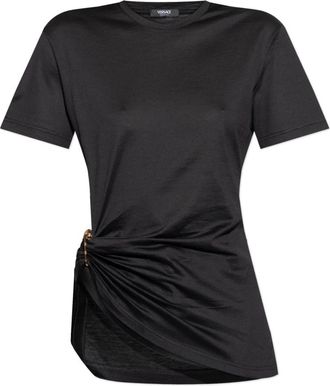 Versace T-shirt met decoratieve veiligheidsspeld - Dames - T-shirts - Zwart - M - Katoen - Tops