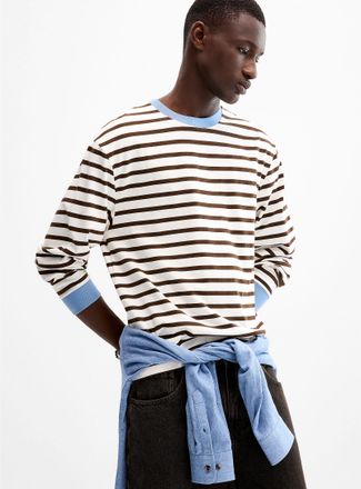 Le 31 Mens Contrast-edging striped T-shirt Comfort fit