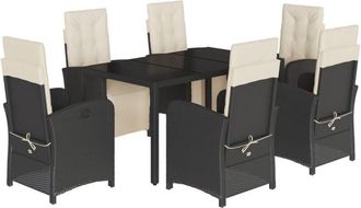 vidaXL 7 Piece Garden Dining Set with Cushions Black Poly Rattan Vidaxl
