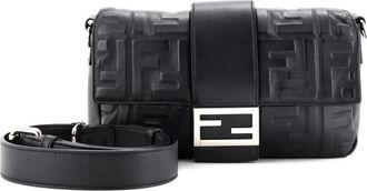 Fendi Baguette Convertible Zucca Embossed Leather Medium belt bag - Zwart