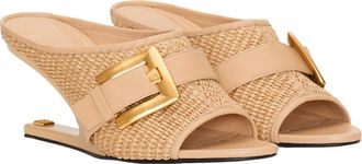Balmain Anthem No Wedge mules in smooth leather and raffia in Beige at Nordstrom, Size 39.5