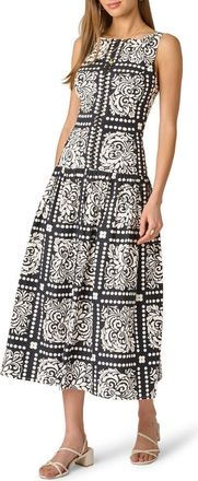 Adrianna Papell Print Drop Waist Sleeveless Maxi Dress in Black/Ivory at Nordstrom, Size 14