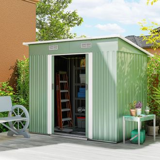 OUTSUNNY 7 x 4ft Outdoor Garden Storage Shed for Backyard Patio in Light Green