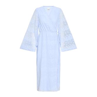 Ichi Blue Wrap Dress with Wide Sleeves - female - ICHI - Wrap Dresses - Blue - XS - Dresses