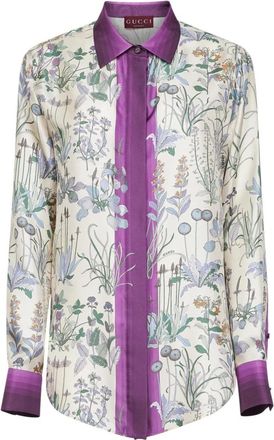 Gucci Geprint Zijden Twill Overhemd - Dames - Overhemden - Veelkleurig - XL - Leer - Overhemden