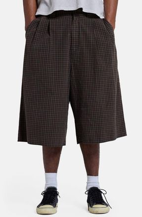 Jaded London Goliath Pleated XL Check Shorts in Blue at Nordstrom, Size 36