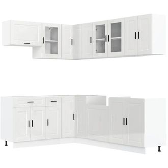 vidaXL Vidaxl - Mueble Cocina Porto Blanco Brillo 11 Pzas Madera Contrachapada