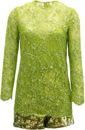 Valentino Garavani Versierde Pailletten Romper - Dames - Jumpsuits & Playsuits - Groen - Maat: 2XS