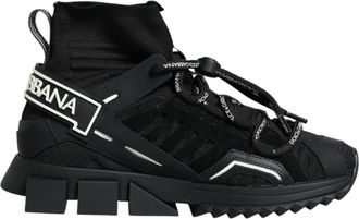 Dolce & Gabbana Womens Portofino Hightop Sock Sneakers - Black Rubber - Size 36.5 EU/IT