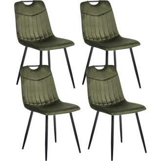 Beliani Beliani - Set of 4 Modern Velvet Dining Chairs Powder Coated Iron Black Legs Dark Green Argyle
