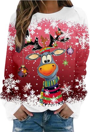 Generic Christmas Jumpers Women Oversized Christmas Sweatshirts for Women Uk Sweatshirt Without Hood Cosy Soft Womens Jumpers Warm Sweaters for Print Sweaters