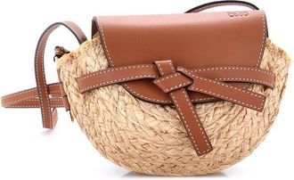 Loewe Beige Leather & Raffia Gate Leather Shoulder Mini (Authentic Pre-Loved)